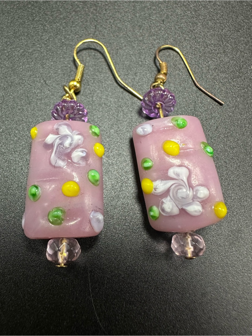 Handcrafted Boho Lavender Floral Glass Bead Dangle Earrings
